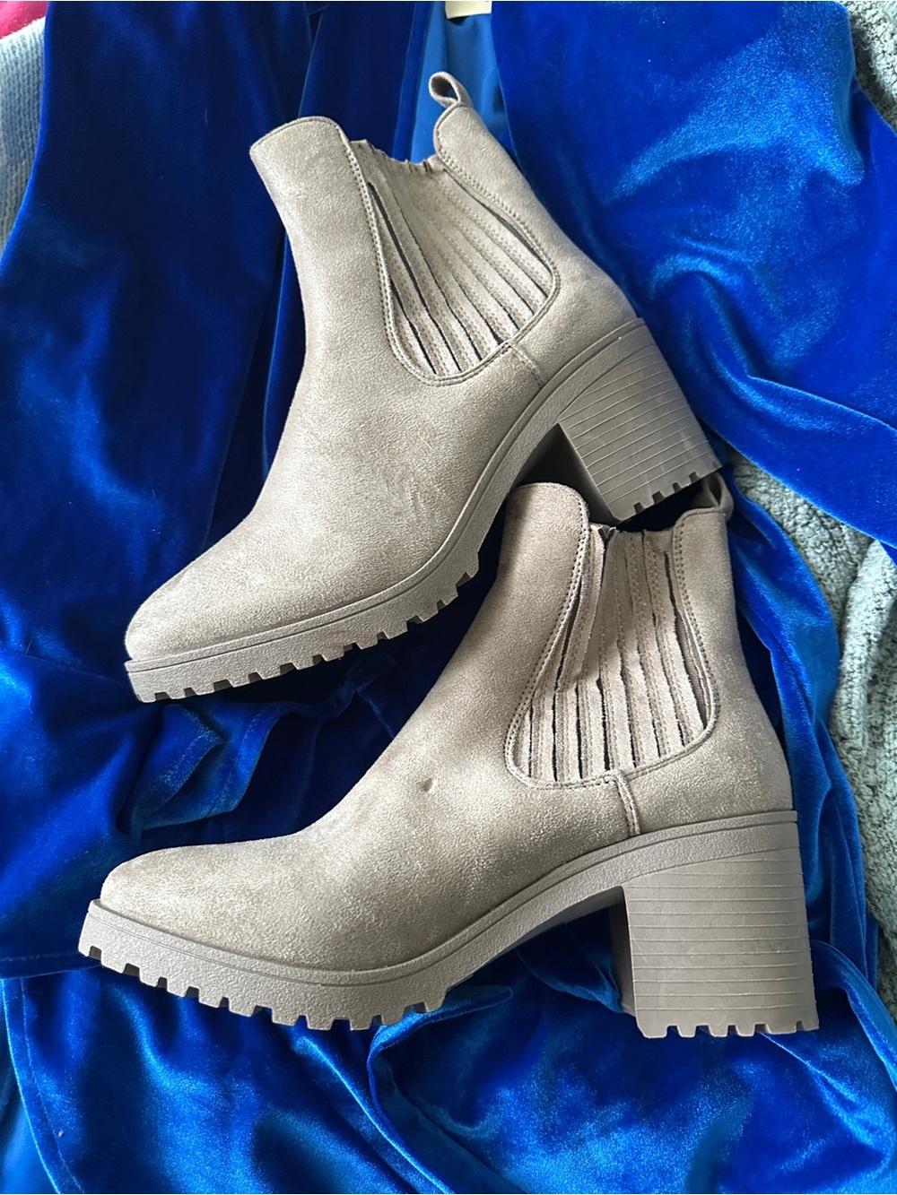 Taupe Suede Block Heel Chelsea Boots -C size 7